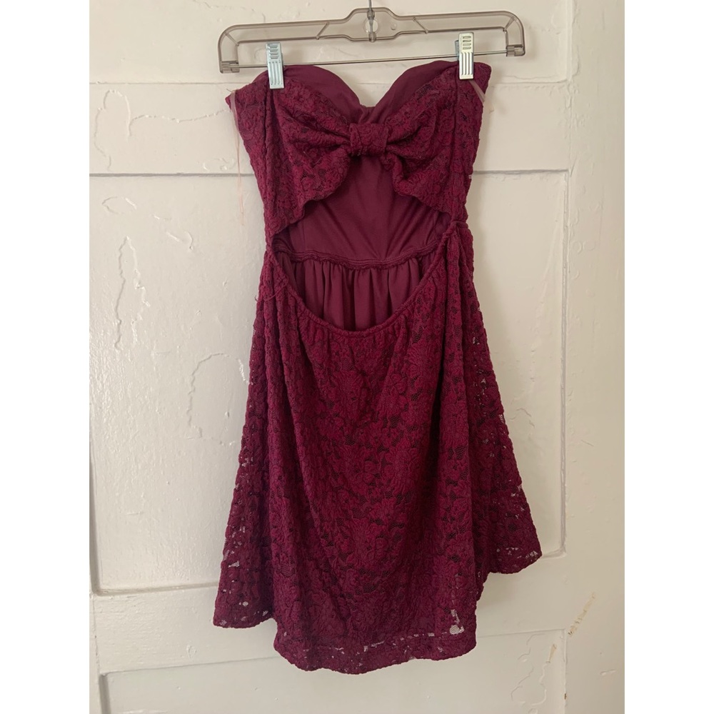 Strapless, Open Back Maroon Dress